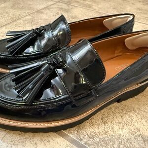 Franco Sarto Glossy Black Tassel Loafers